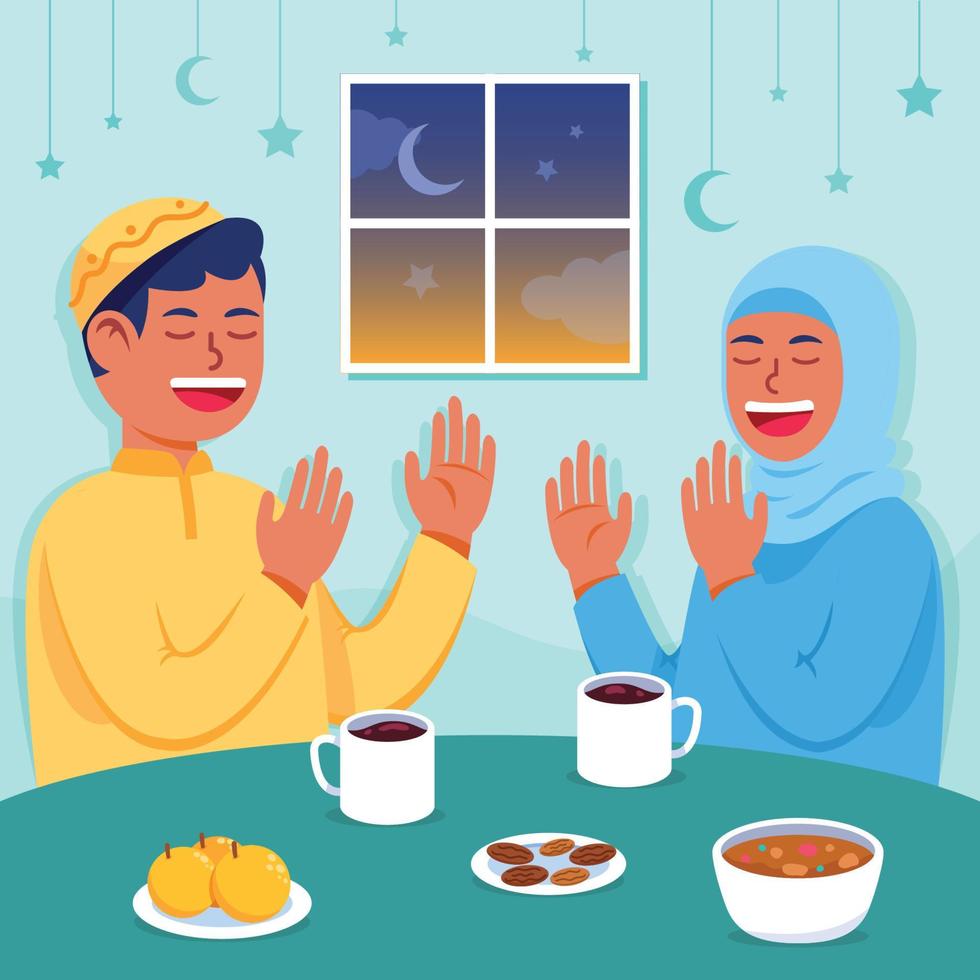 orando antes del iftar vector