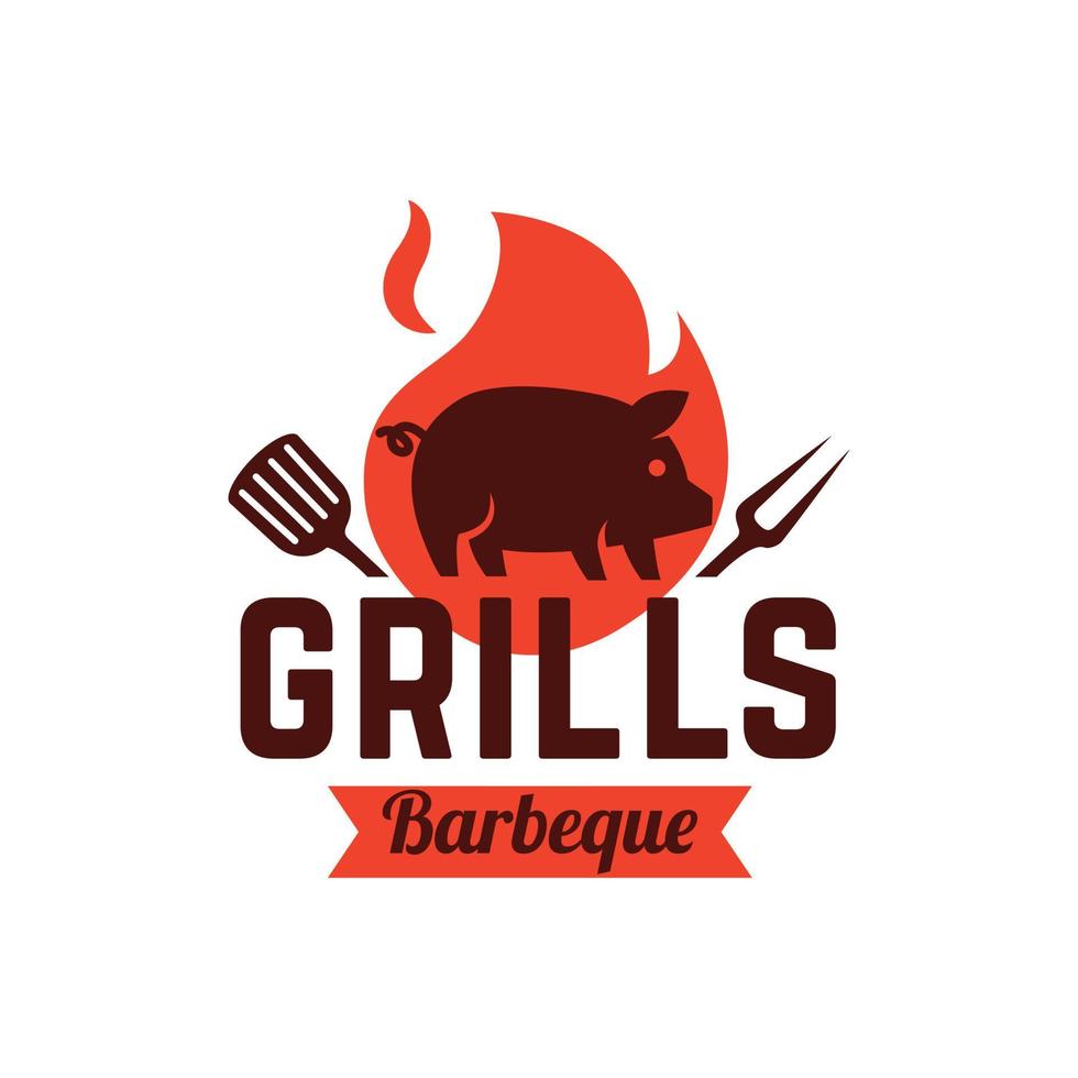 diseño de logotipo de barbacoa con silueta de cerdo vector