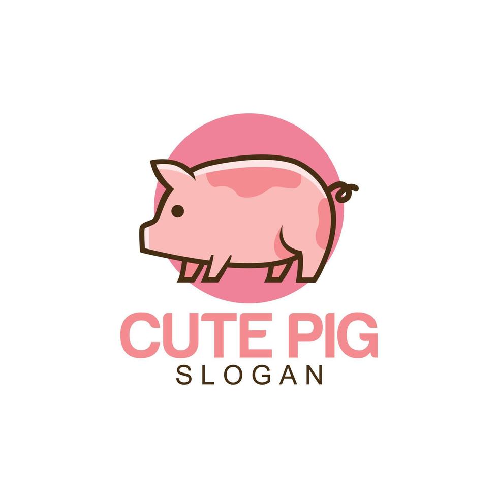 cute pink pig cartoon logo vector
