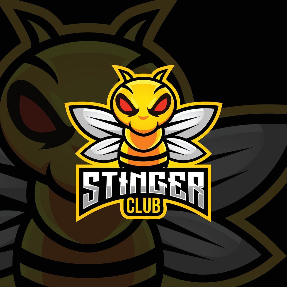 stinger bee mascot cartoon e-sports gaming logo vector illustration