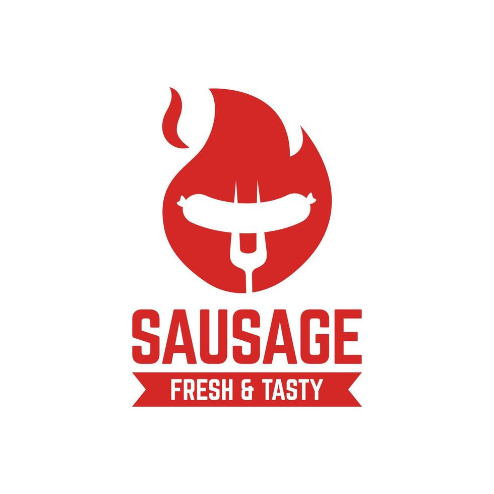 barbeque logo with sausage silhouette on fire vector