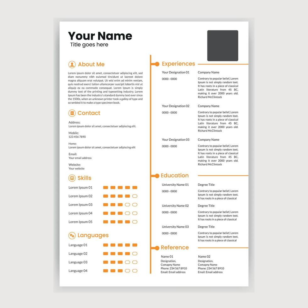 diseño de plantilla de currículum o cv plano minimalista vector