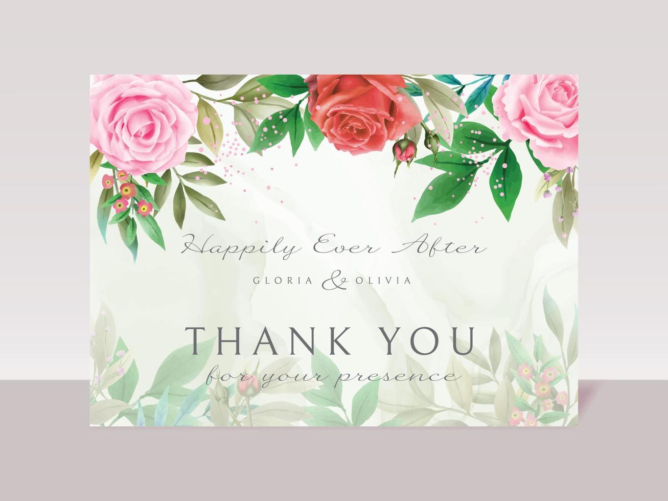 romantic red and pink flowers wedding invitations card template vector