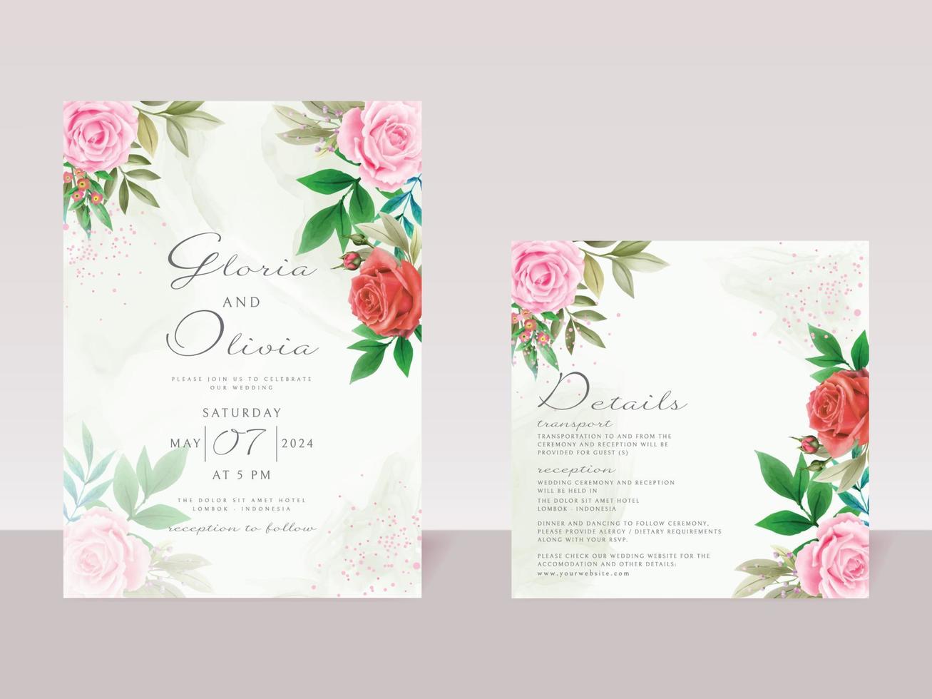 plantilla de tarjeta de invitación de boda de flores rojas y rosas  románticas 7102124 Vector en Vecteezy