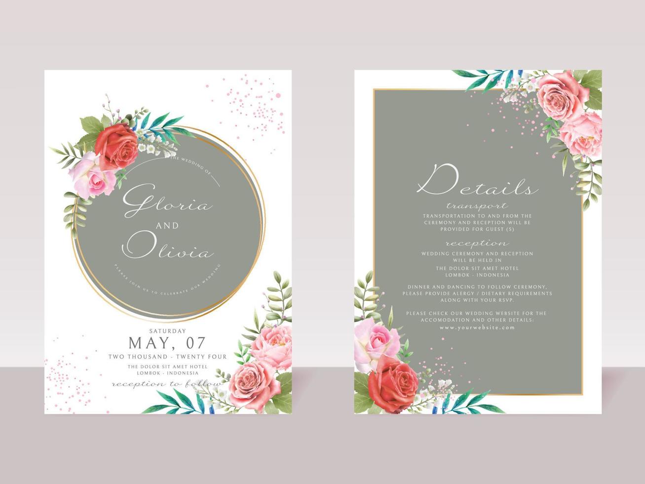 plantilla de tarjeta de invitación de boda de flores rojas y rosas  románticas 7102127 Vector en Vecteezy