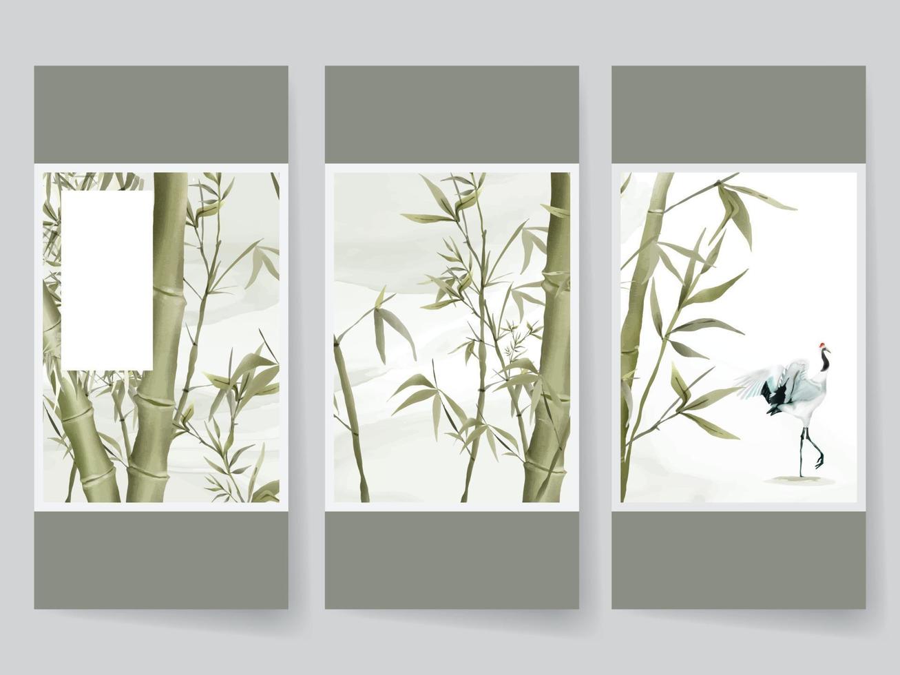 Elegant background set with bamboo hand drawn vector