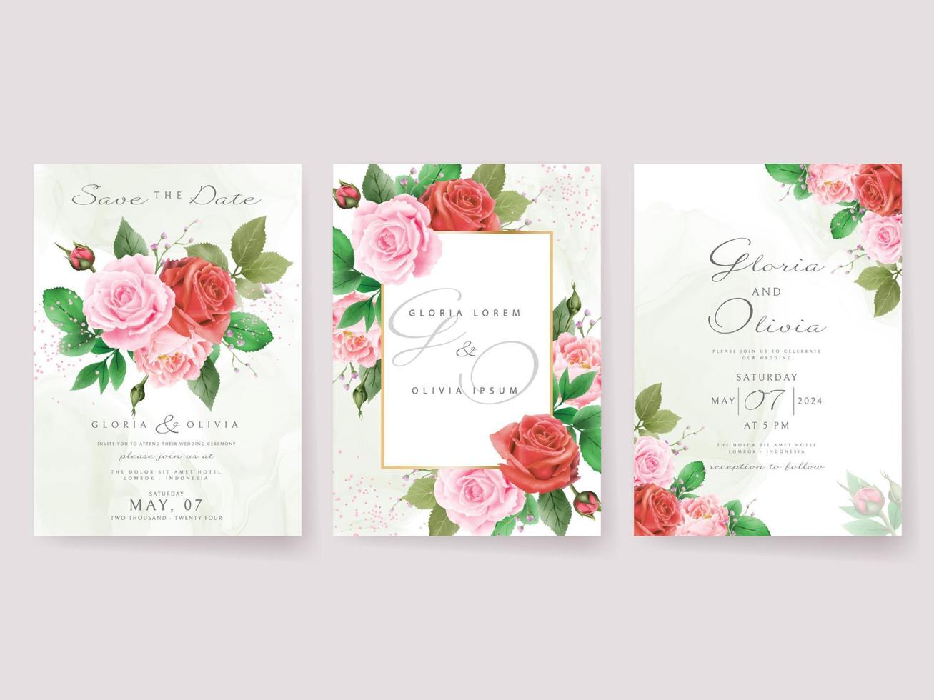 plantilla de tarjeta de invitación de boda de flores rojas y rosas  románticas 7102136 Vector en Vecteezy