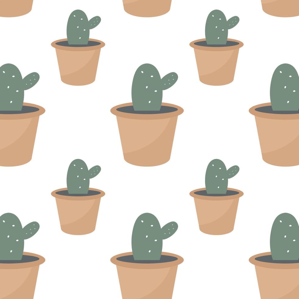 Seamless pattern with Cactus in pot. Vector illustration.