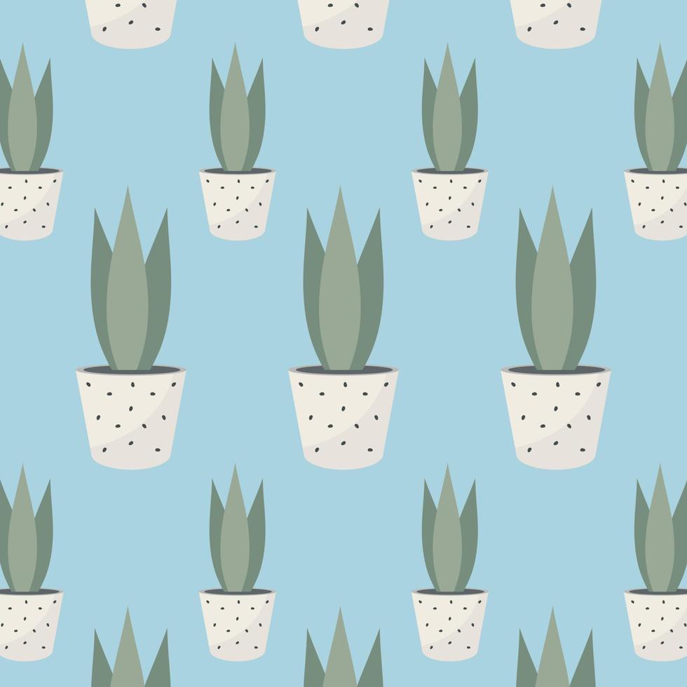 Seamless pattern with home plant in pot. Vector illustration.