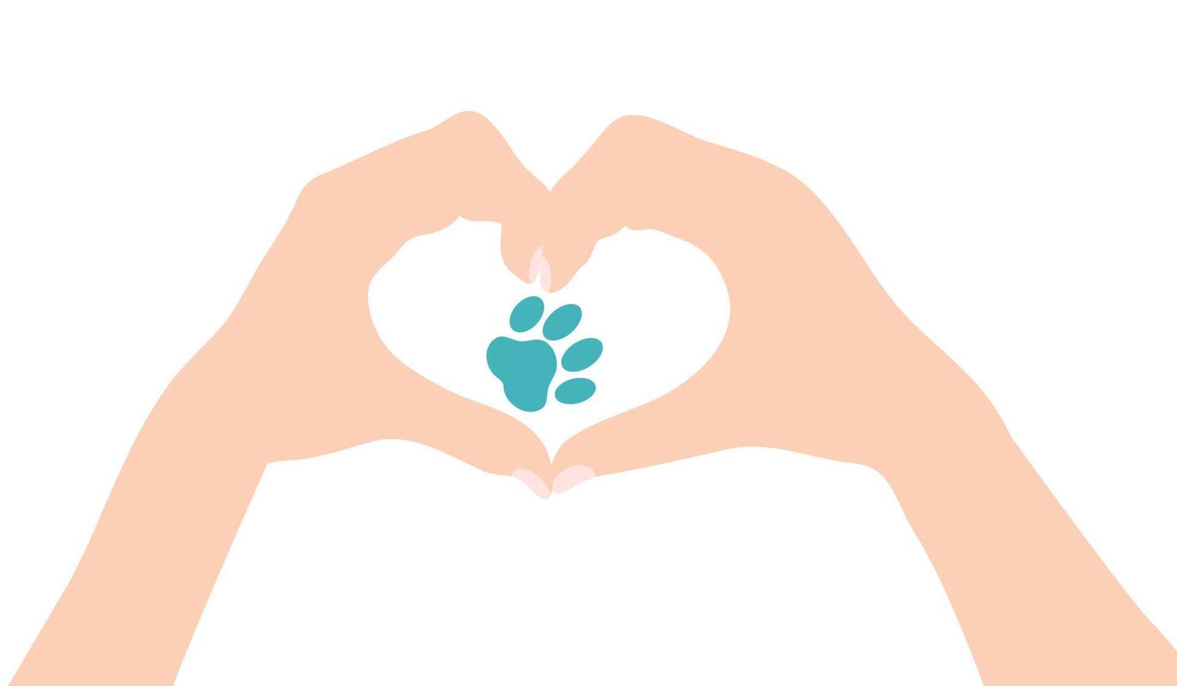 Hand with dog paw in heart icon. Concept of love your dog. vector
