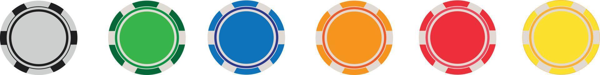 Poker and casino chip. Gamble logo. Icon of token for poker. Blackjack coin. Macau icon. Equipment of top gambling. Graphic for bet of roulette. Entertainment in vegas. Chips in front view. Vector. vector