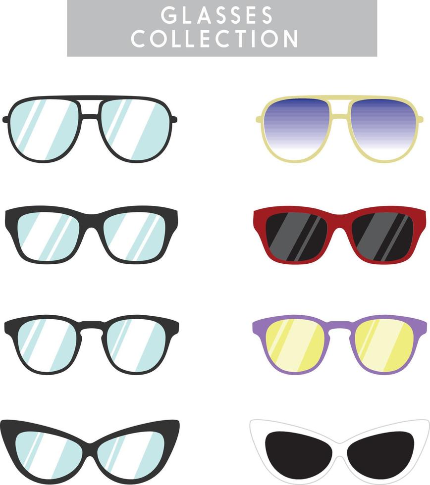 A set of glasses isolated. Vector glasses model icons. Sunglasses, glasses, isolated on white background. Silhouettes. Various shapes  stock illustration.