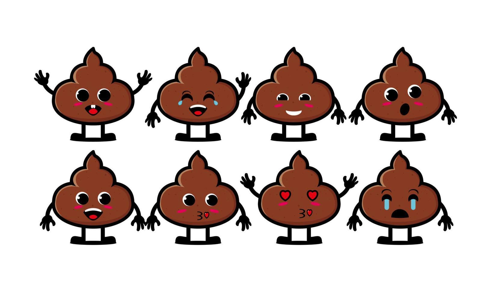 Cute smiling funny poop set collection.Vector flat cartoon face character mascot illustration icon design.Isolated on white background. Poop character concept vector