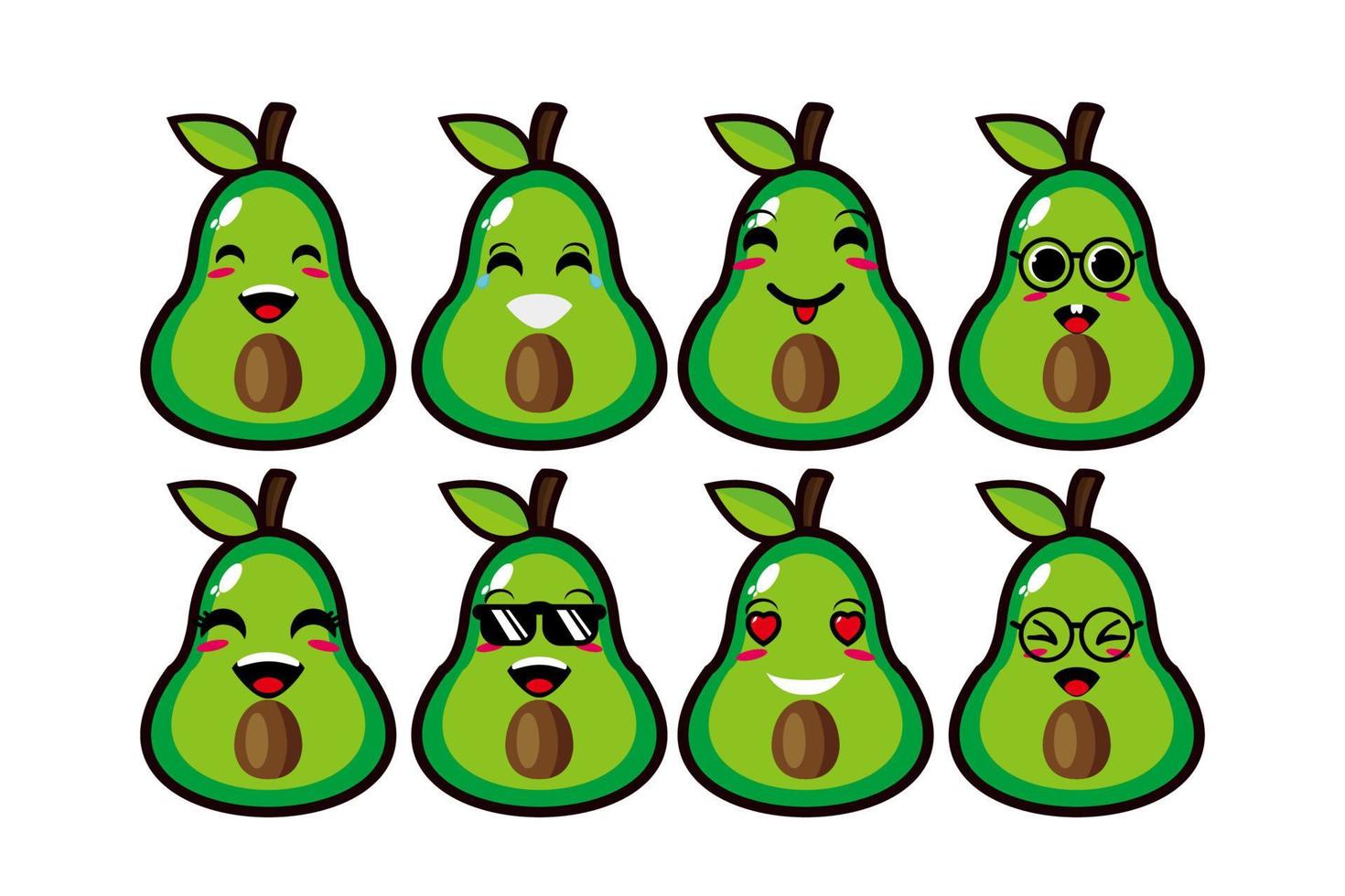 Cute smiling funny avocado set collection.Vector flat cartoon face character mascot illustration .Isolated on white background vector