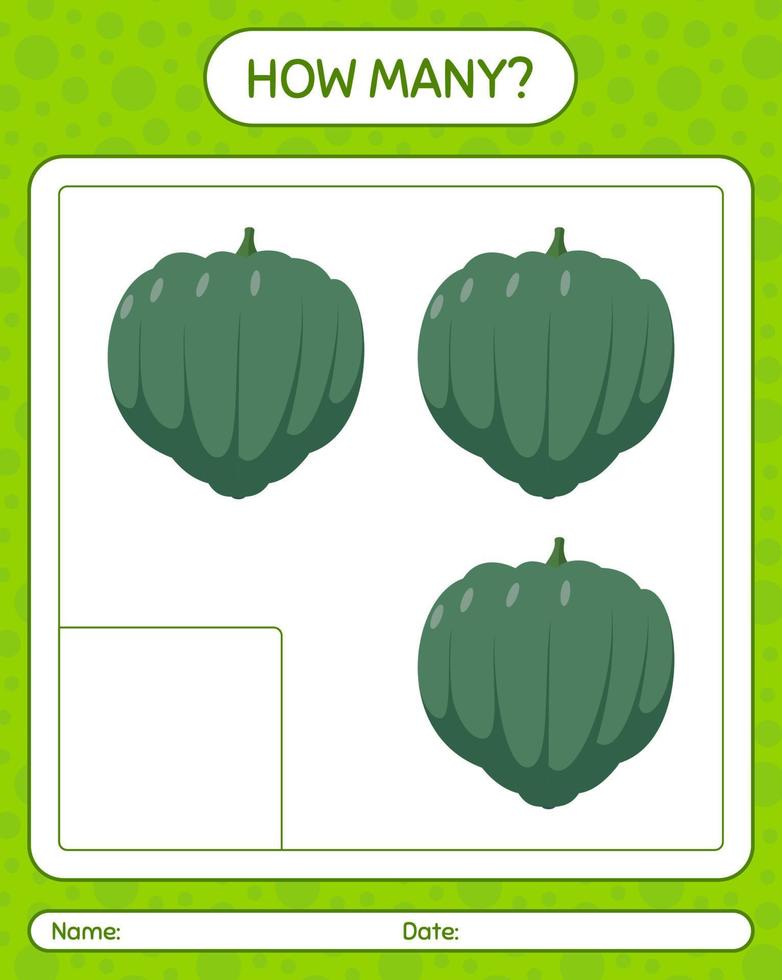 How many counting game with acorn squash. worksheet for preschool kids, kids activity sheet, printable worksheet vector