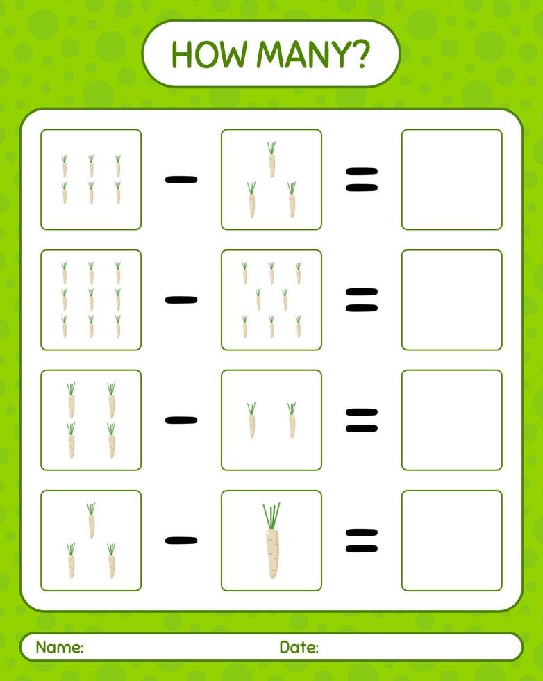 How many counting game with hamburg parsley. worksheet for preschool kids, kids activity sheet, printable worksheet vector