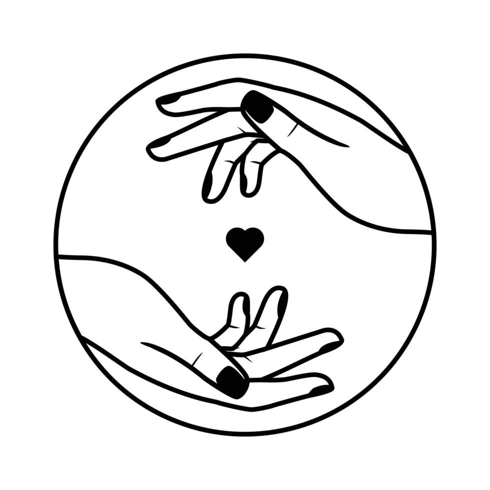 the caring logo is depicted with two hands loving each other and there is a love logo in the middle vector