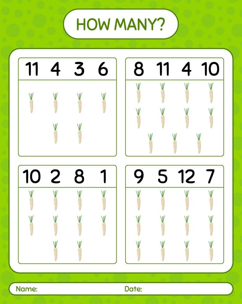 How many counting game with hamburg parsley. worksheet for preschool kids, kids activity sheet, printable worksheet vector