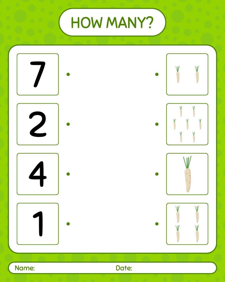 How many counting game with hamburg parsley. worksheet for preschool kids, kids activity sheet, printable worksheet vector