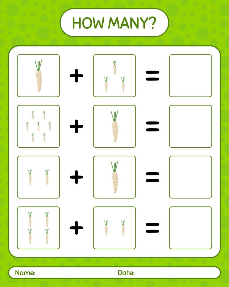 How many counting game with hamburg parsley. worksheet for preschool kids, kids activity sheet, printable worksheet vector