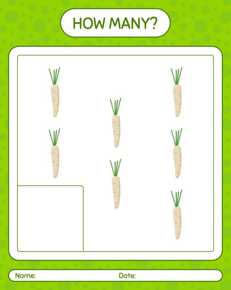 How many counting game with hamburg parsley. worksheet for preschool kids, kids activity sheet, printable worksheet vector