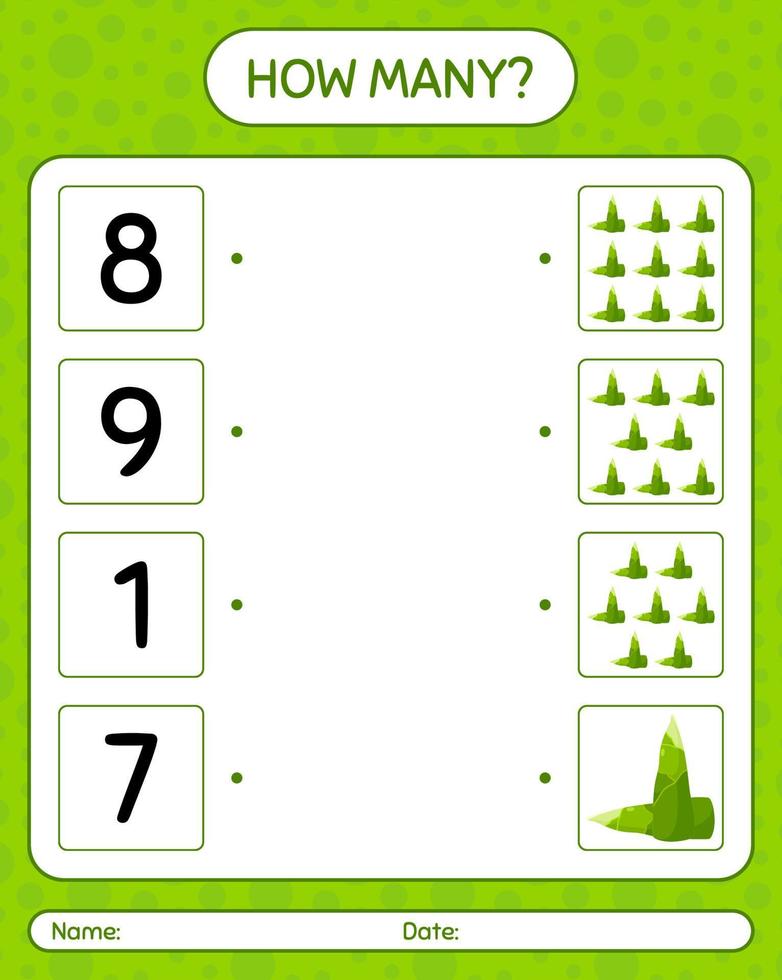 How many counting game with bamboo shoot. worksheet for preschool kids, kids activity sheet, printable worksheet vector