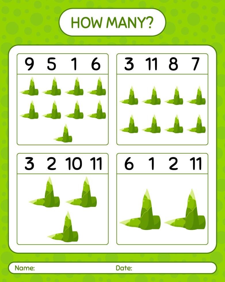 How many counting game with bamboo shoot. worksheet for preschool kids, kids activity sheet, printable worksheet vector