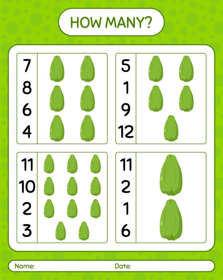 How many counting game with chayote. worksheet for preschool kids, kids activity sheet, printable worksheet vector