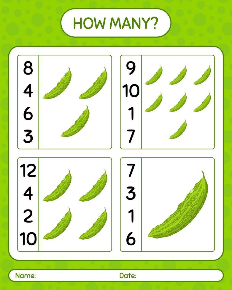 cuantos juego de contar con melon amargo. hoja de trabajo para niños en edad preescolar, hoja de actividades para niños, hoja de trabajo imprimible vector