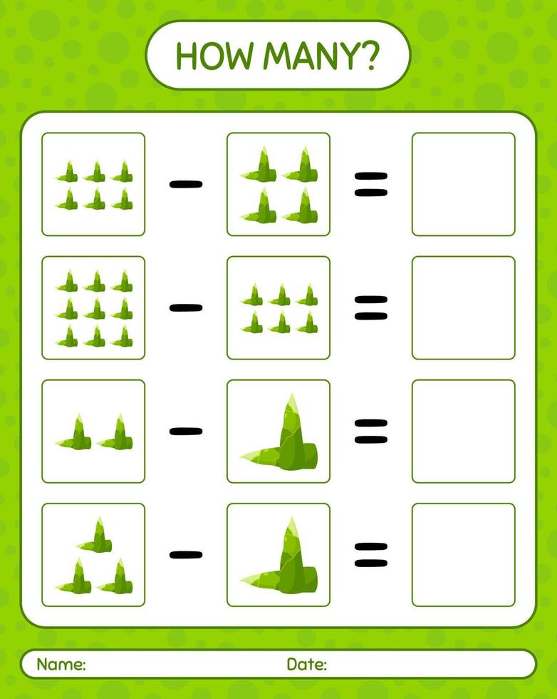 How many counting game with bamboo shoot. worksheet for preschool kids, kids activity sheet, printable worksheet vector