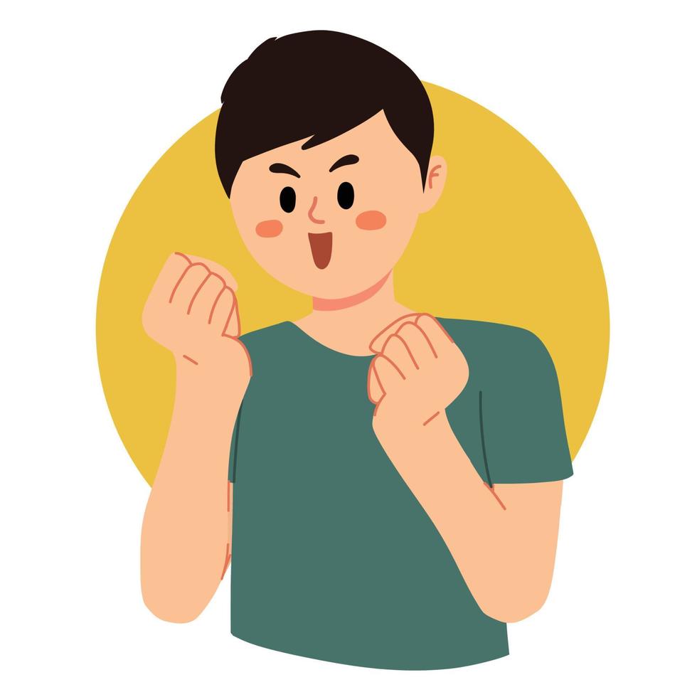 portrait of happy man winning success with hand gestures illustration vector