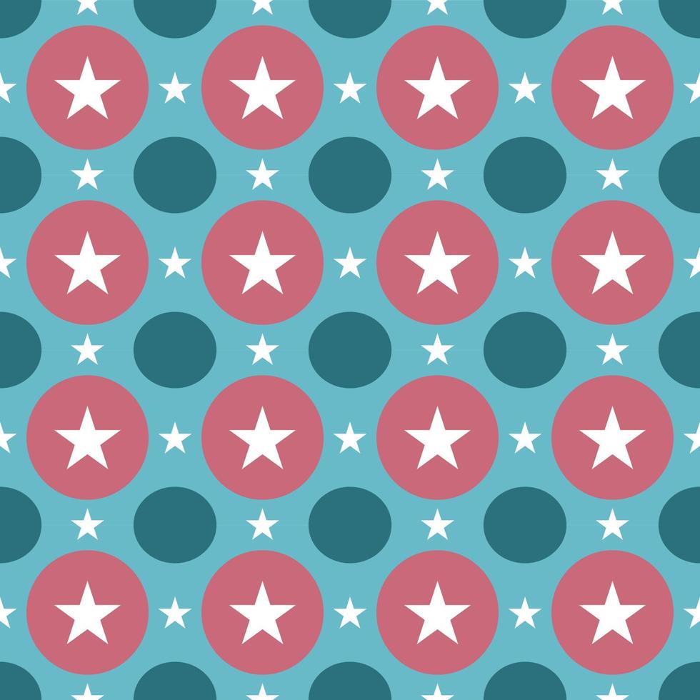 Seamless pattern of white star and orange circle shape with dark blue background. Flat vector image.