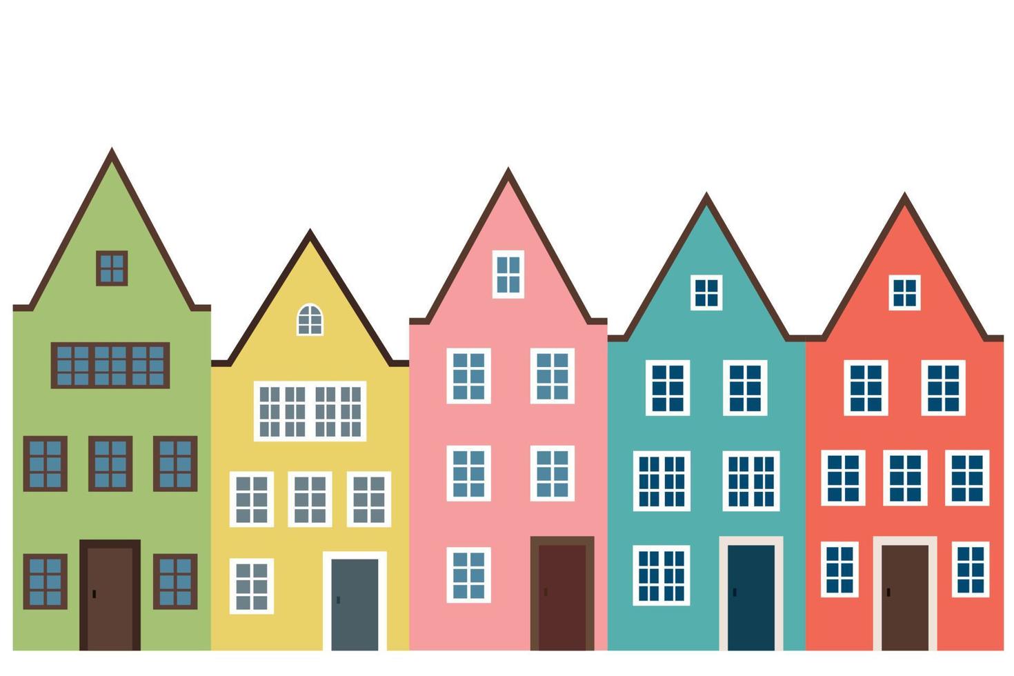 Bright colorful houses, isolate on white background, flat vector, set of five houses vector