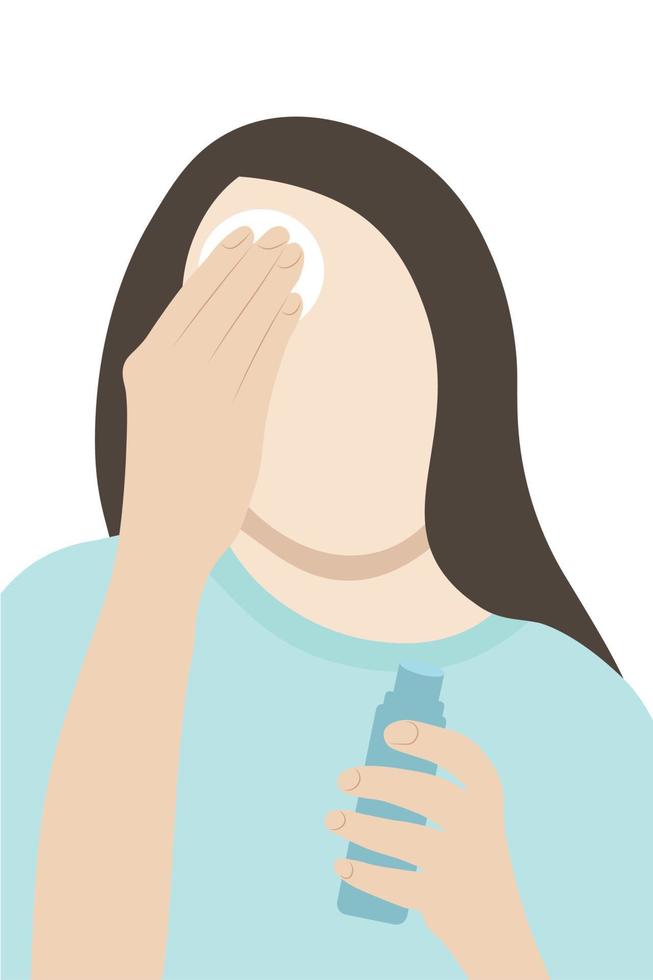 Portrait of a girl who removes makeup with a sponge, faceless vector illustration, isolate on white background, flat vector