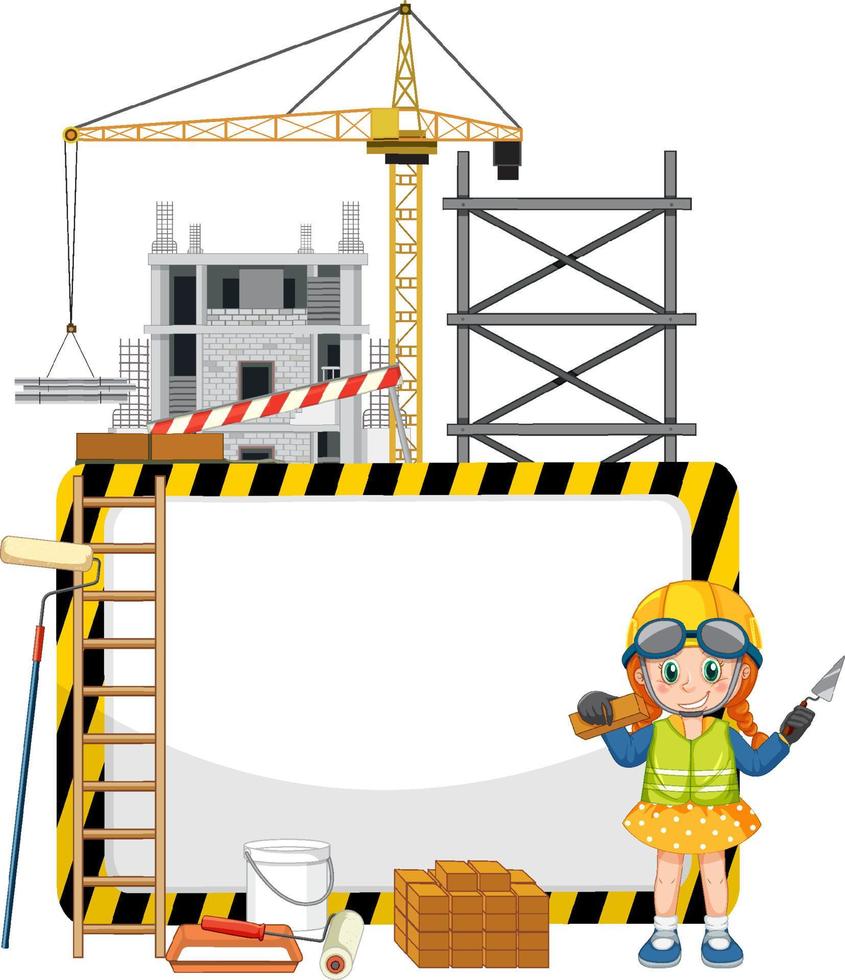 Empty banner with construction objects and elements vector