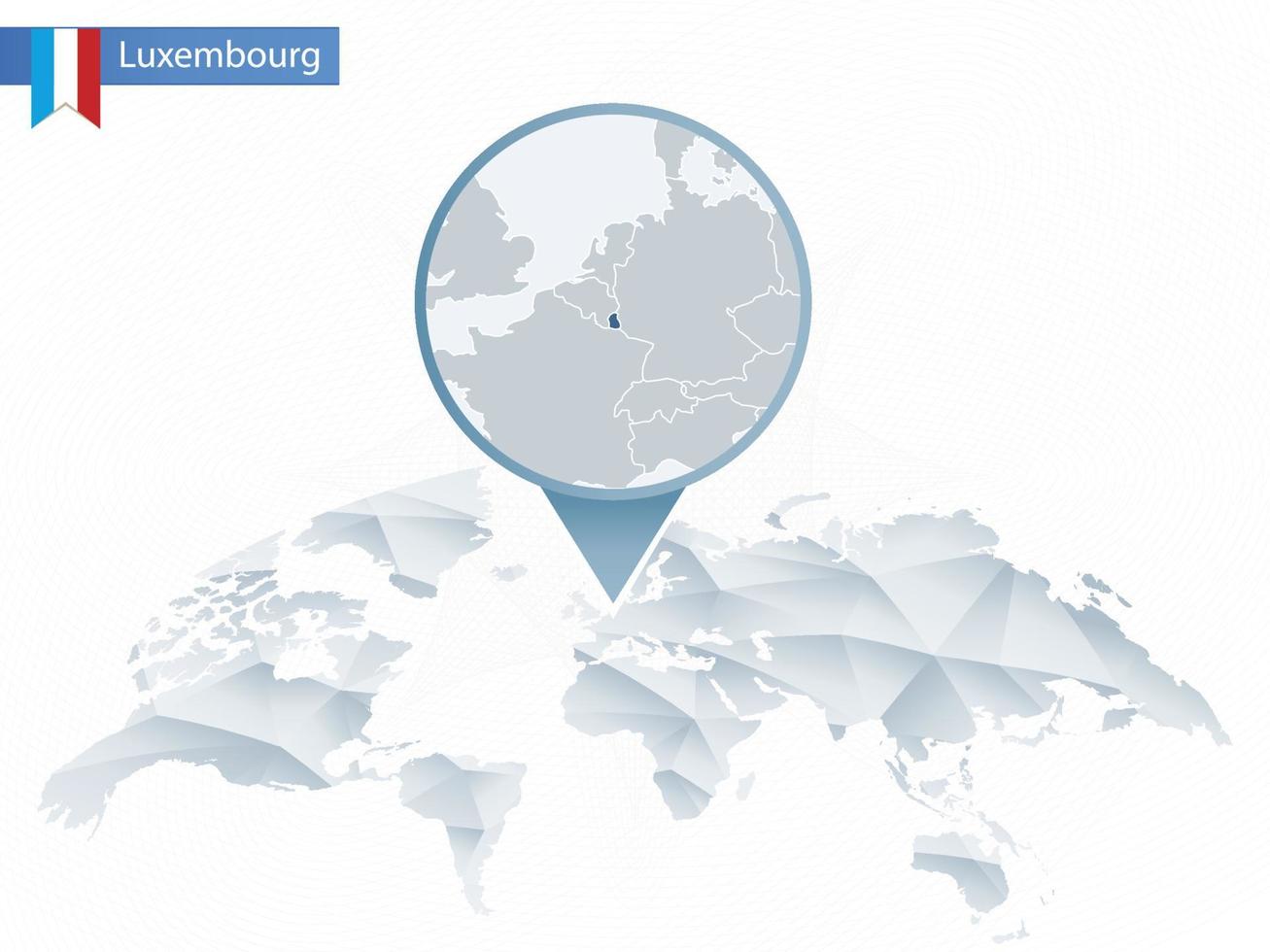 mapa del mundo redondeado abstracto con mapa de luxemburgo detallado anclado. vector