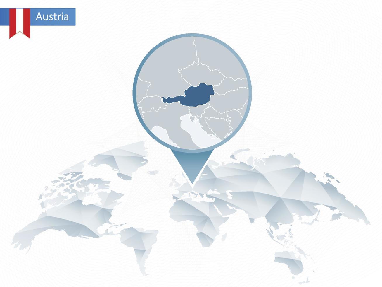 Abstract rounded World Map with pinned detailed Austria map. vector