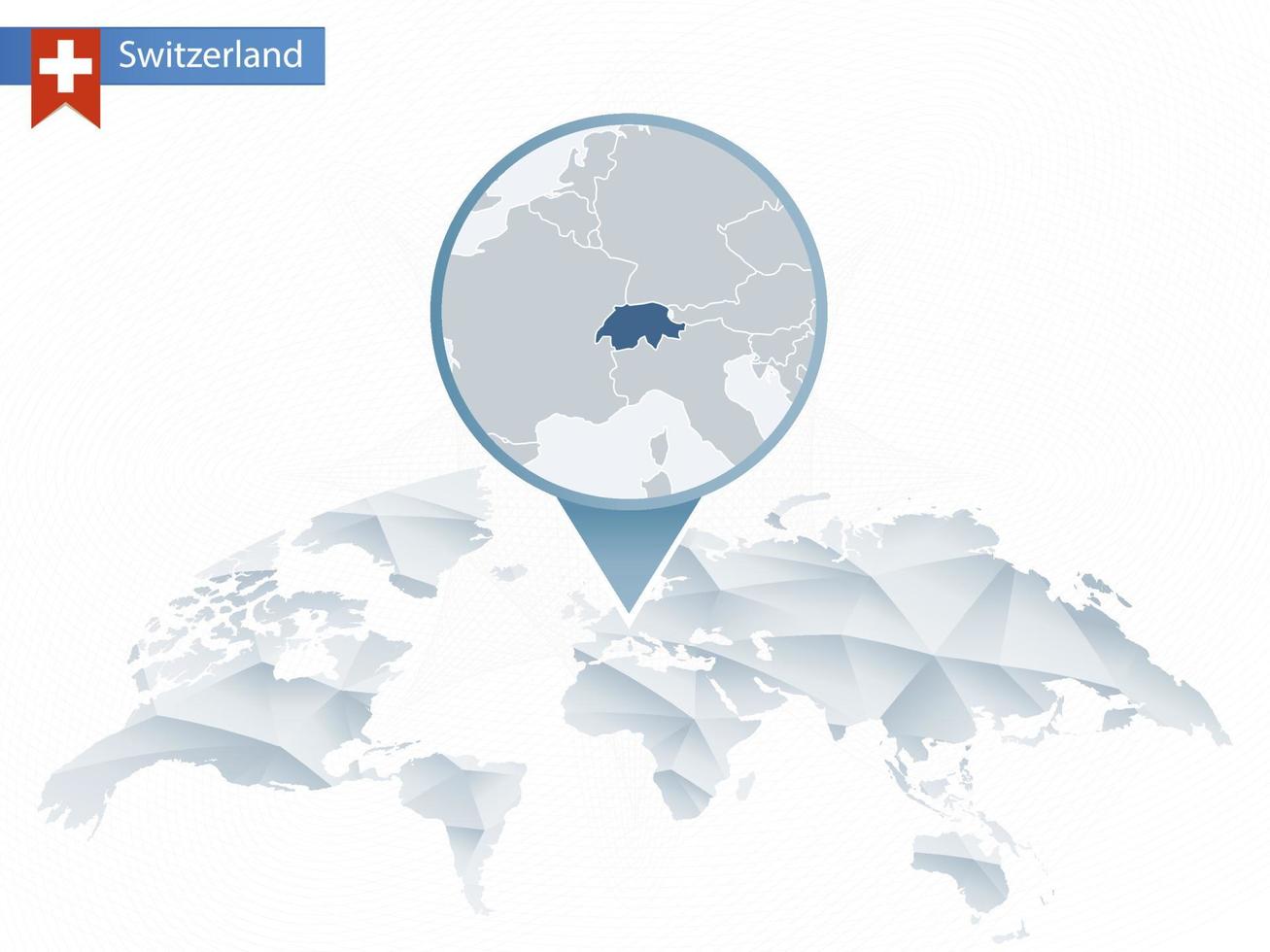 Abstract rounded World Map with pinned detailed Switzerland map. vector