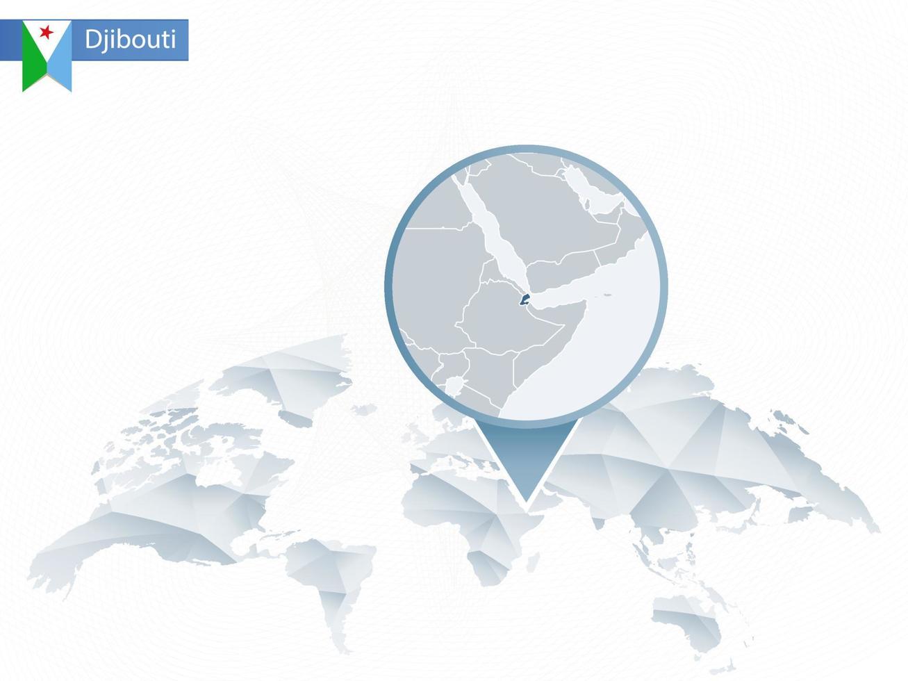 Abstract rounded World Map with pinned detailed Djibouti map. vector