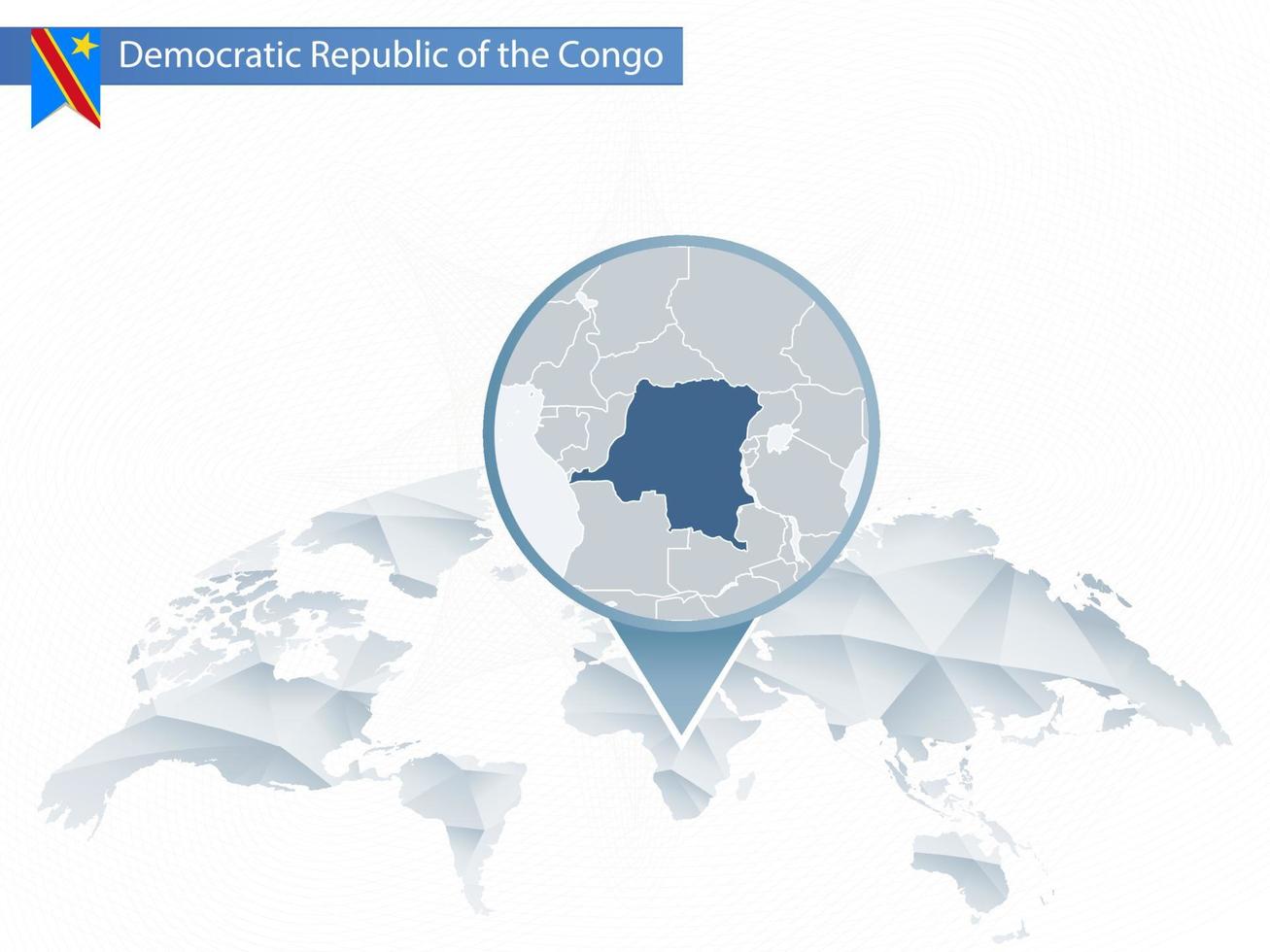 Abstract rounded World Map with pinned detailed Democratic Republic of the Congo map. vector