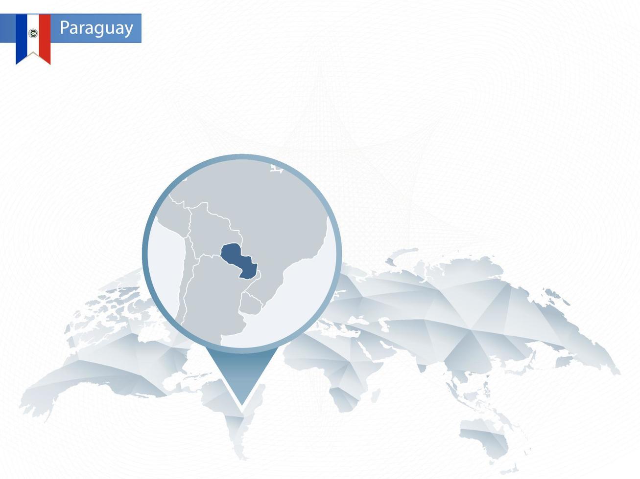 mapa del mundo redondeado abstracto con mapa de paraguay detallado anclado. vector