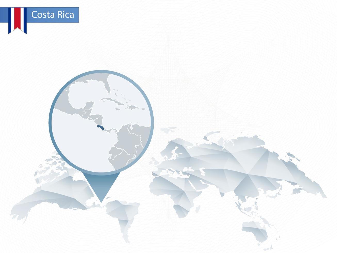 mapa del mundo redondeado abstracto con mapa detallado de costa rica anclado. vector