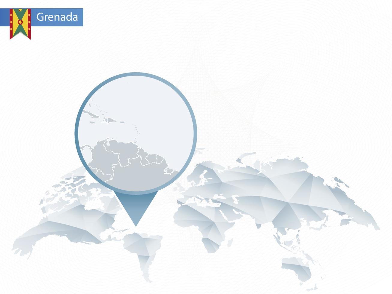 Abstract rounded World Map with pinned detailed Grenada map. vector