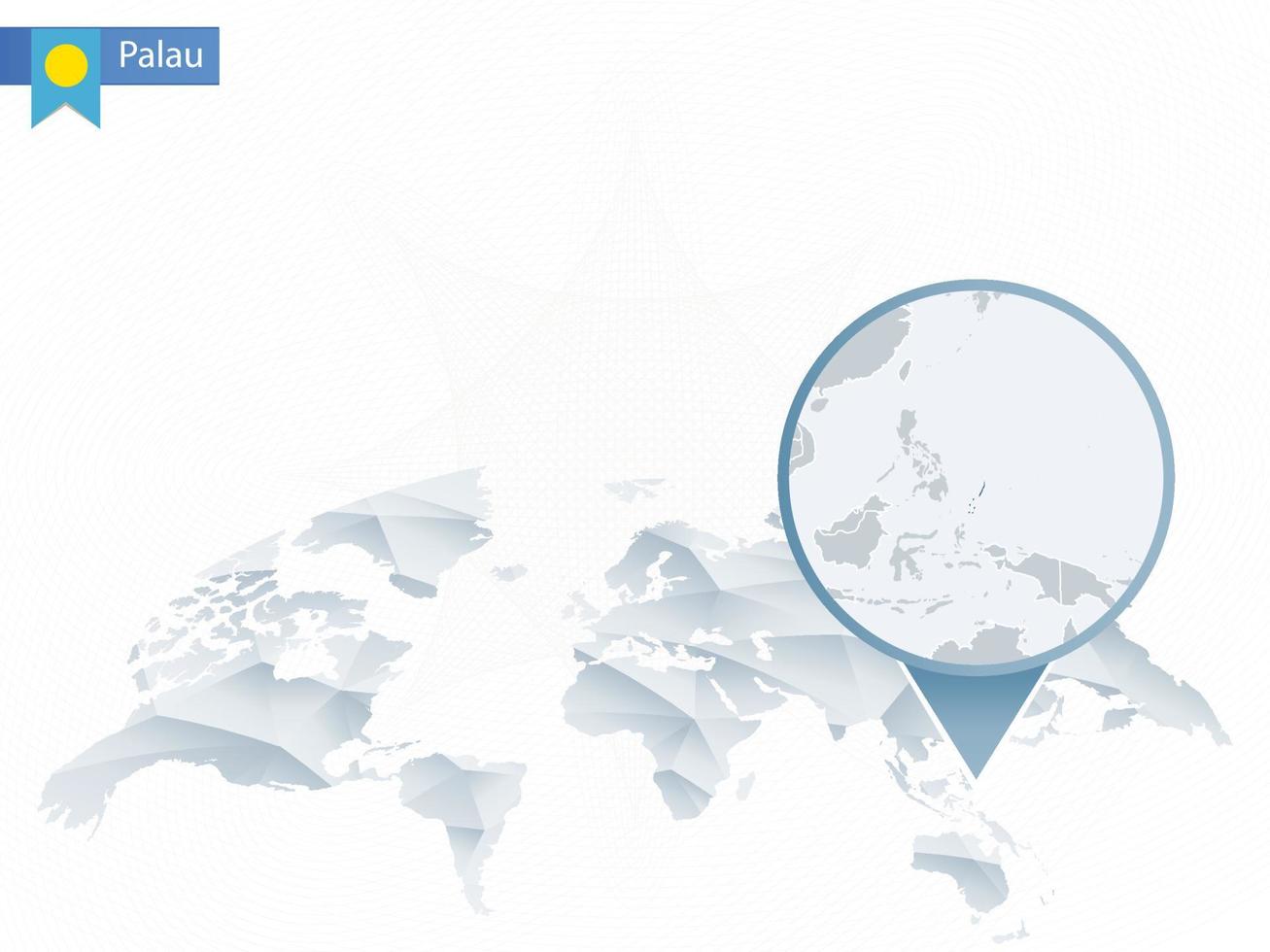 Abstract rounded World Map with pinned detailed Palau map. vector