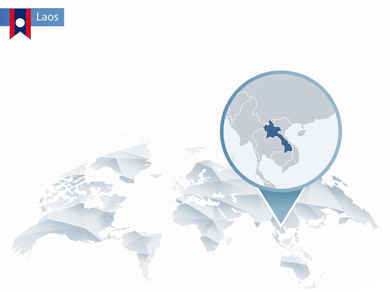 Abstract rounded World Map with pinned detailed Laos map. vector