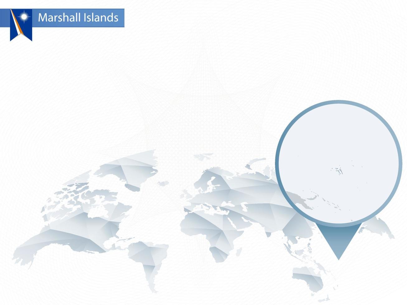 mapa del mundo redondeado abstracto con un mapa detallado de las islas marshall anclado. vector