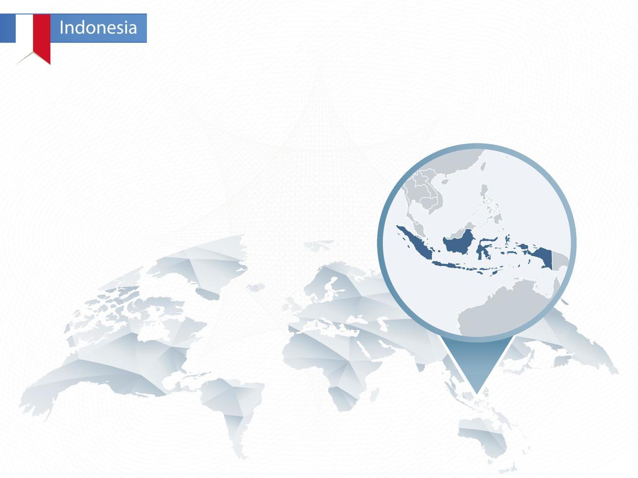 mapa del mundo redondeado abstracto con mapa de indonesia detallado anclado. vector