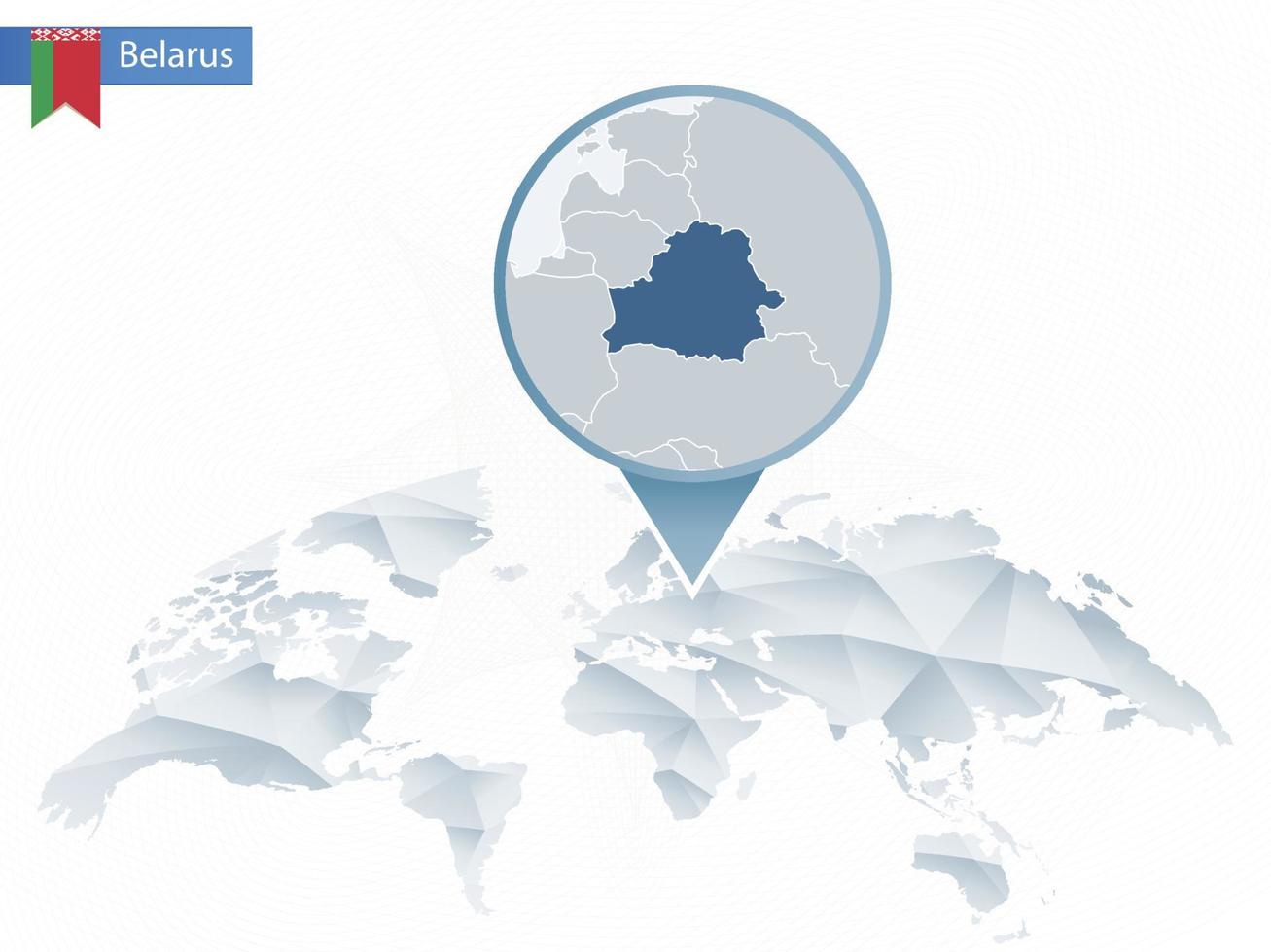 Abstract rounded World Map with pinned detailed Belarus map. vector