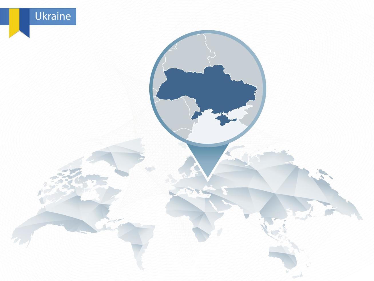 Abstract rounded World Map with pinned detailed Ukraine map. vector