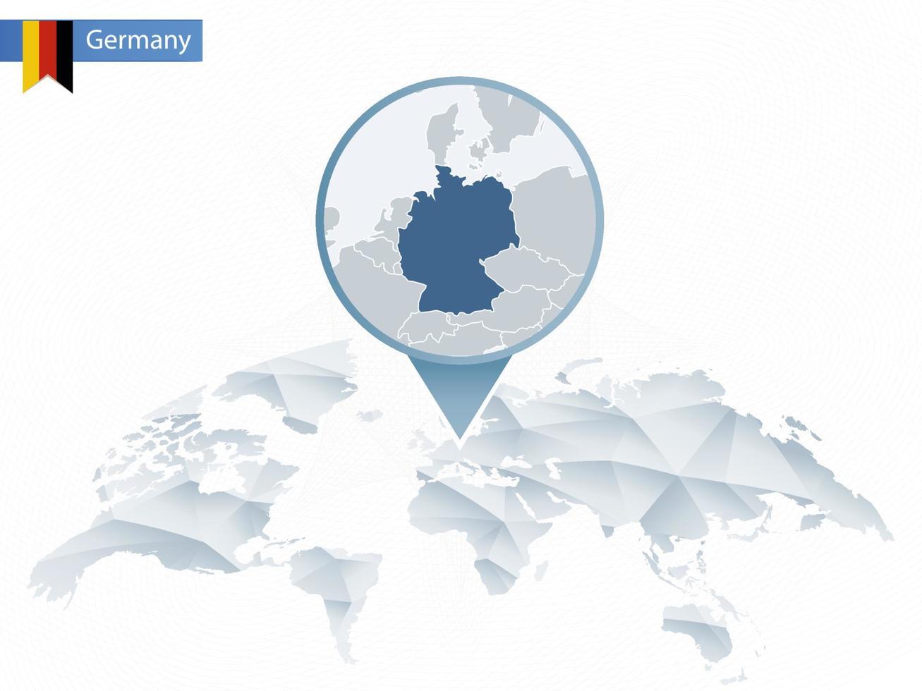 Abstract rounded World Map with pinned detailed Germany map. vector